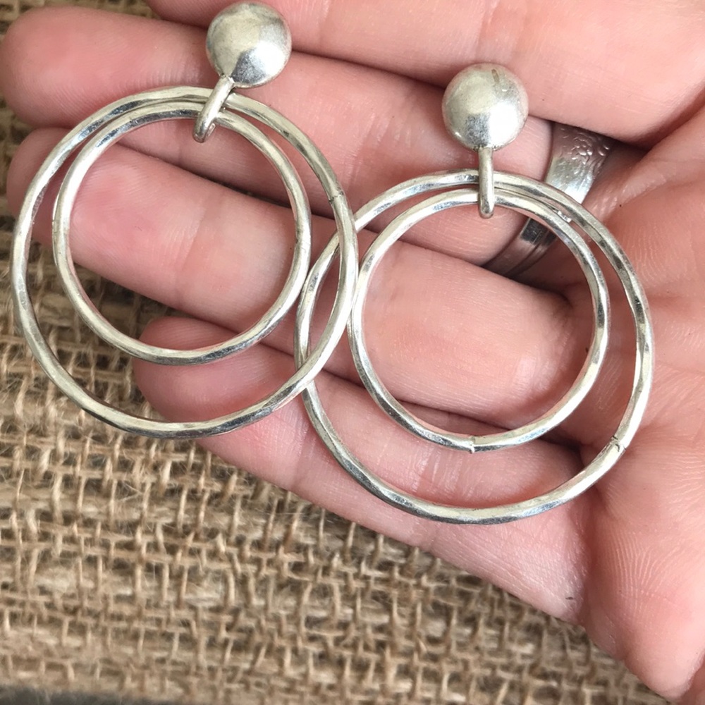 Double Hoop Drop Stud Earrings